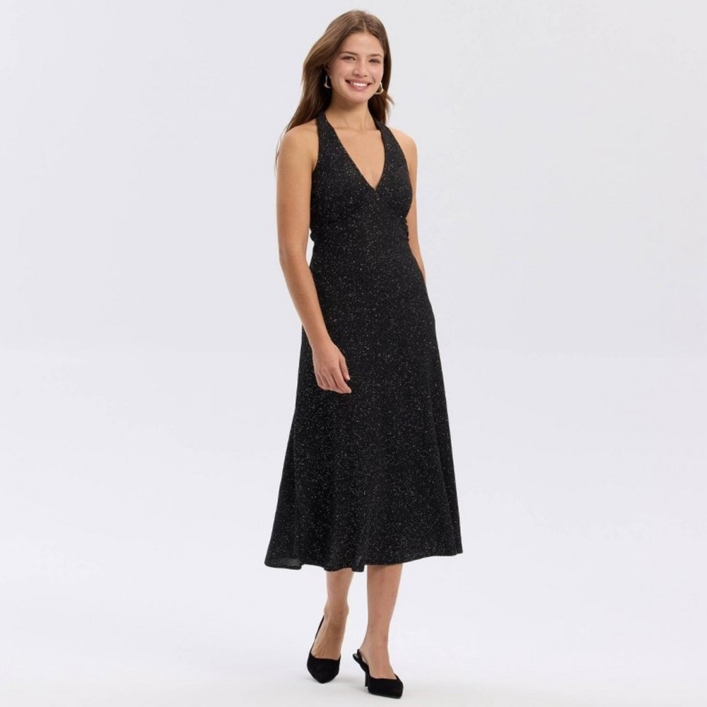 NWT Women's Sleeveless Metallic Knit Plunge
Midi Dress - A New Day™ Black XL